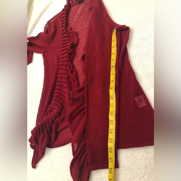 Eileen Fisher Petite Small Rayon Silk Red Cardigan Ruffle Flutter Open Front - Picture 12 of 16